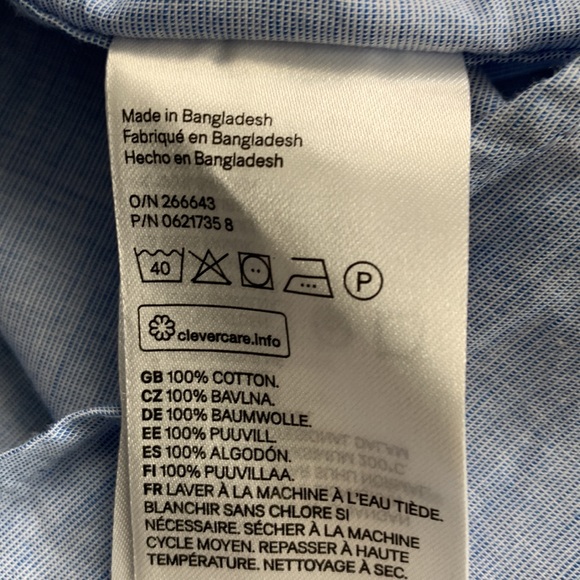 H&M Label Of Graded Goods LOGG Mens Size M Short Sleeve Blue Button Up Shirt - Picture 6 of 6